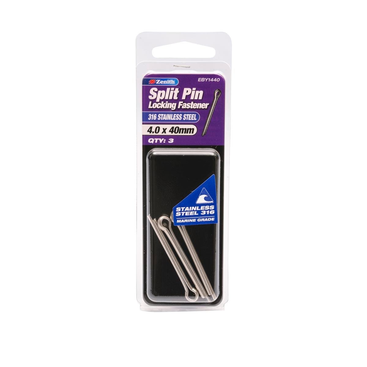 Zenith Split Pin 4 0 x 40mm 316 Stainless Steel 3 Pack Corrosion Resistant - SuperSaverAU - view 1