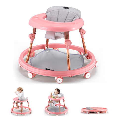 3-in-1 Baby Walker and Activity Table - Pink - 4 Height Positions, Folding Frame, 6-18 Months