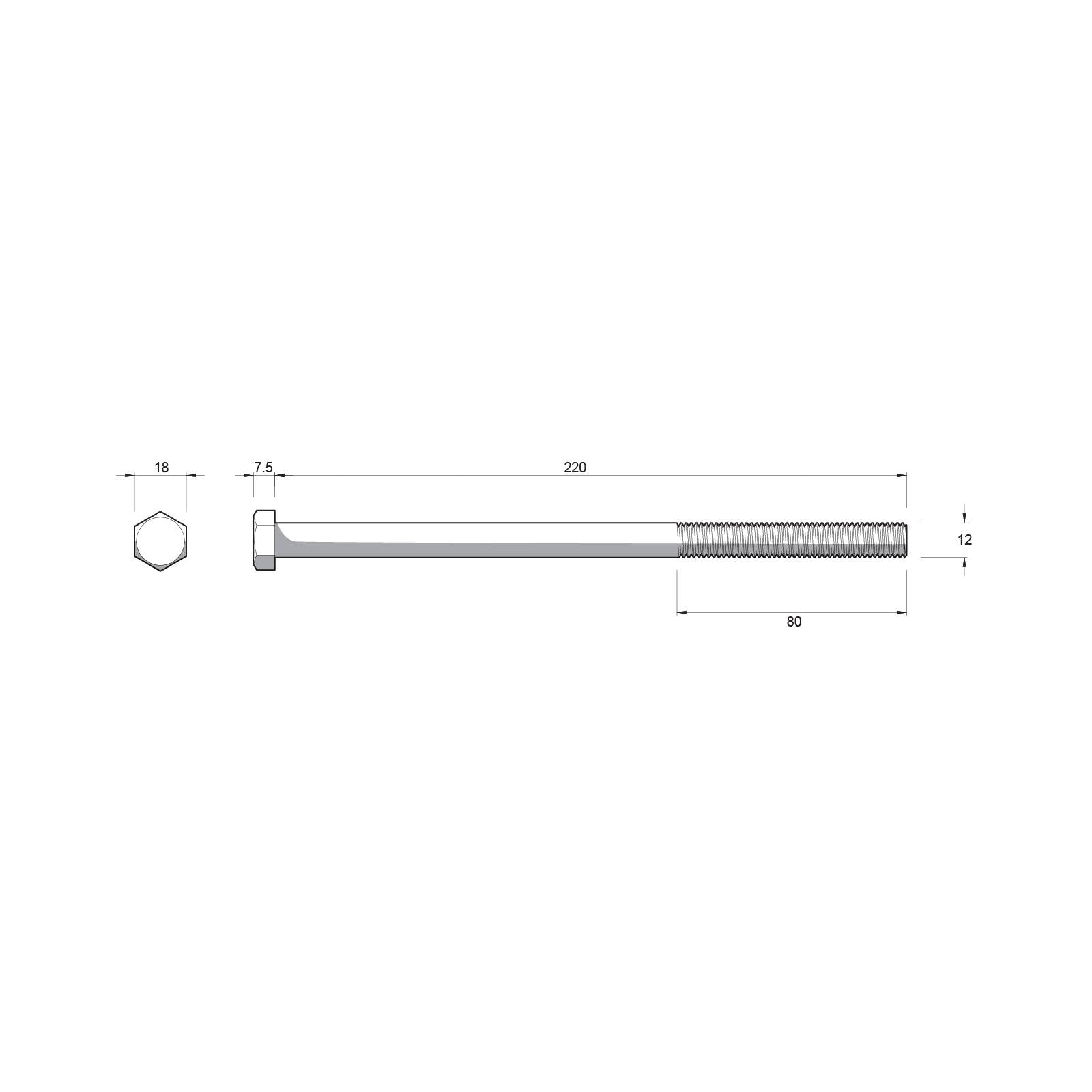 Zenith M12 x 220mm Hot Dip Galvanised Hex Head Bolt and Nut - 4.6 Grade Steel