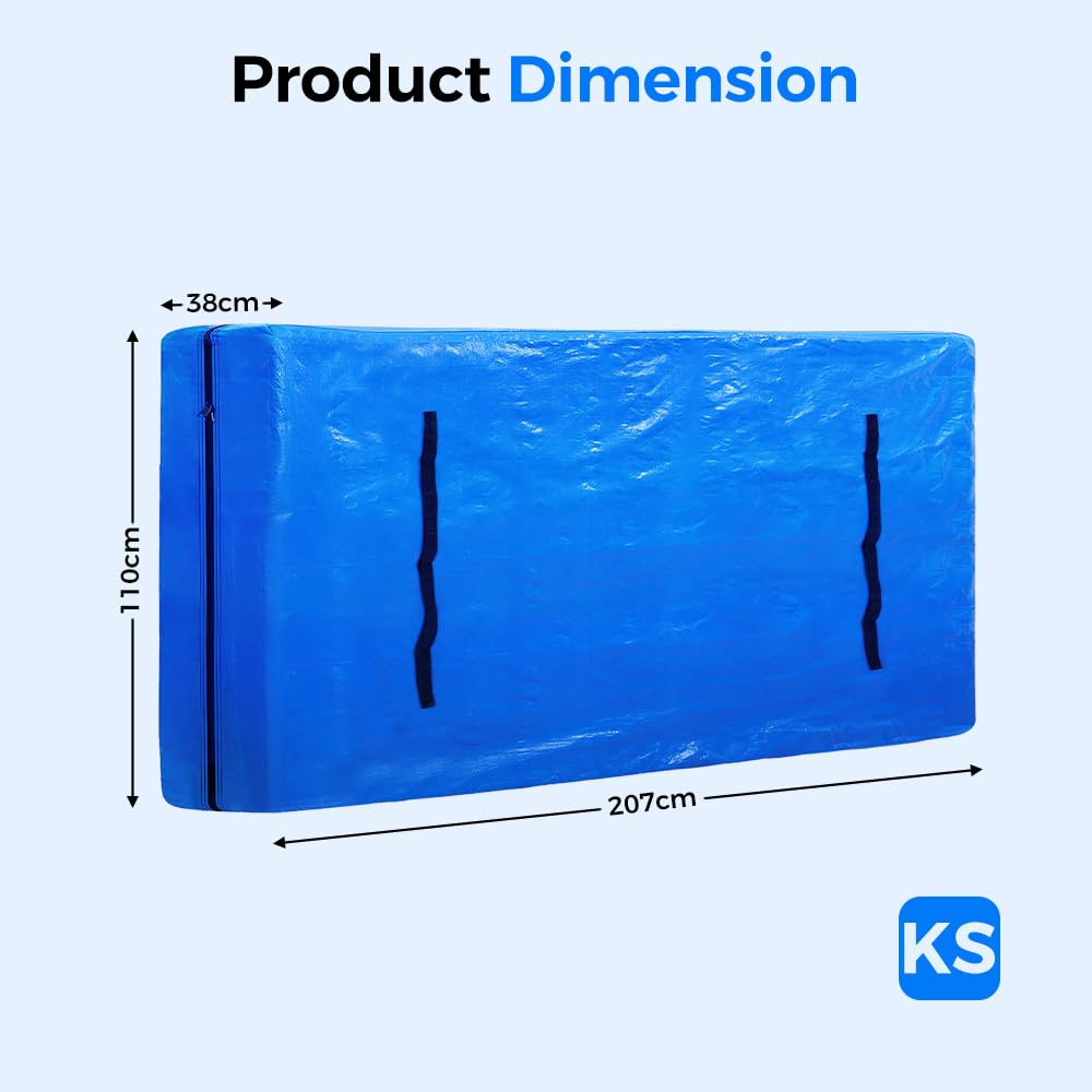 Mattress Bag for Moving and Storage - King Single - 120gsm PE Tarp, 8 Heavy Duty Handles, Zip on Three Sides