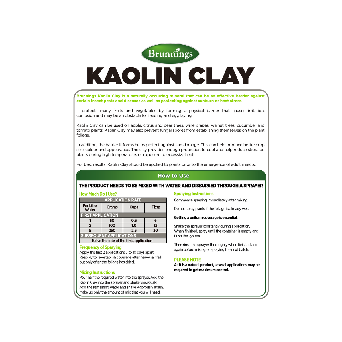 Brunnings Kaolin Clay - 1kg Natural Insect Barrier - Protects Plants from Pests and Heat Stress - SuperSaverAU - view 2
