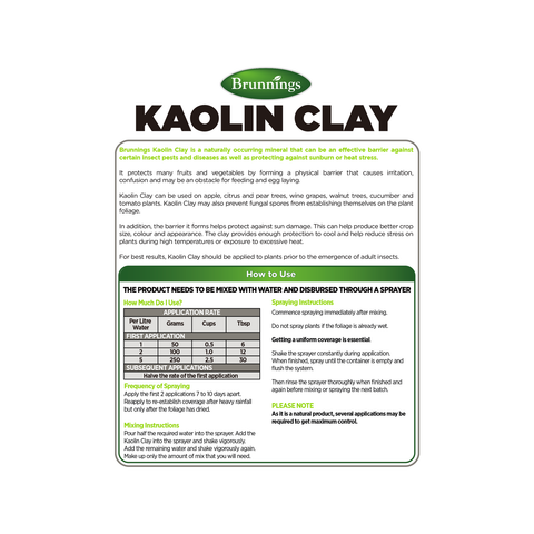 Brunnings 1kg Kaolin Clay Natural Insect Barrier for Fruit Trees and Vegetables