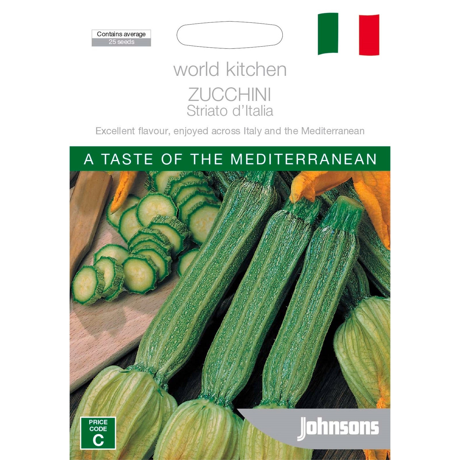 Johnsons World Kitchen Zucchini Striato D'Italia Seeds, Ridged Italian Variety
