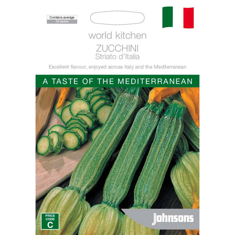 Johnsons World Kitchen Zucchini Striato D'Italia Seeds, Ridged Italian Variety