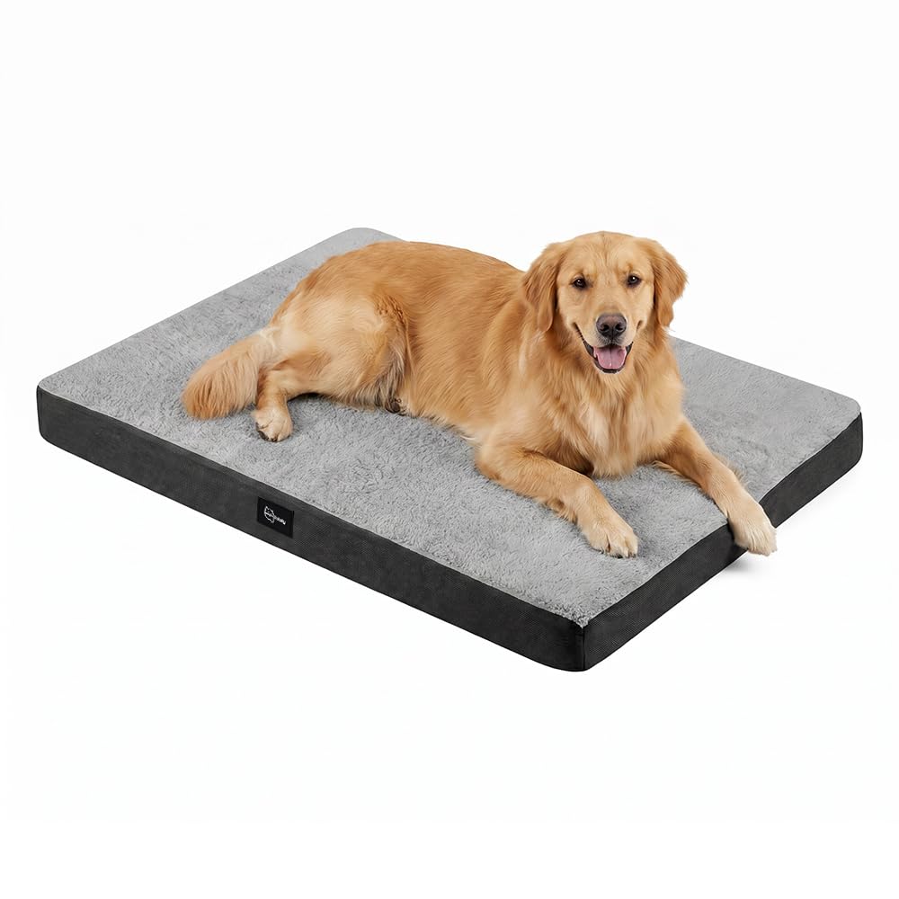 Orthopedic Dog Bed with Handle - Grey, Large 90 x 64 x 8cm - Memory Foam, Coral Fleece, Washable Cover, Non Slip