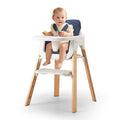 3-in-1 Wooden Baby High Chair - Blue - 5-Point Harness, Food-Grade Tray, 5-Level Footrest