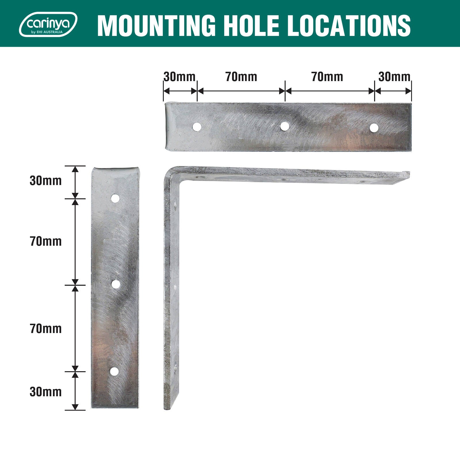 Carinya 200 x 200mm Galvanised Steel Heavy-Duty Angle Bracket, 50kg Capacity