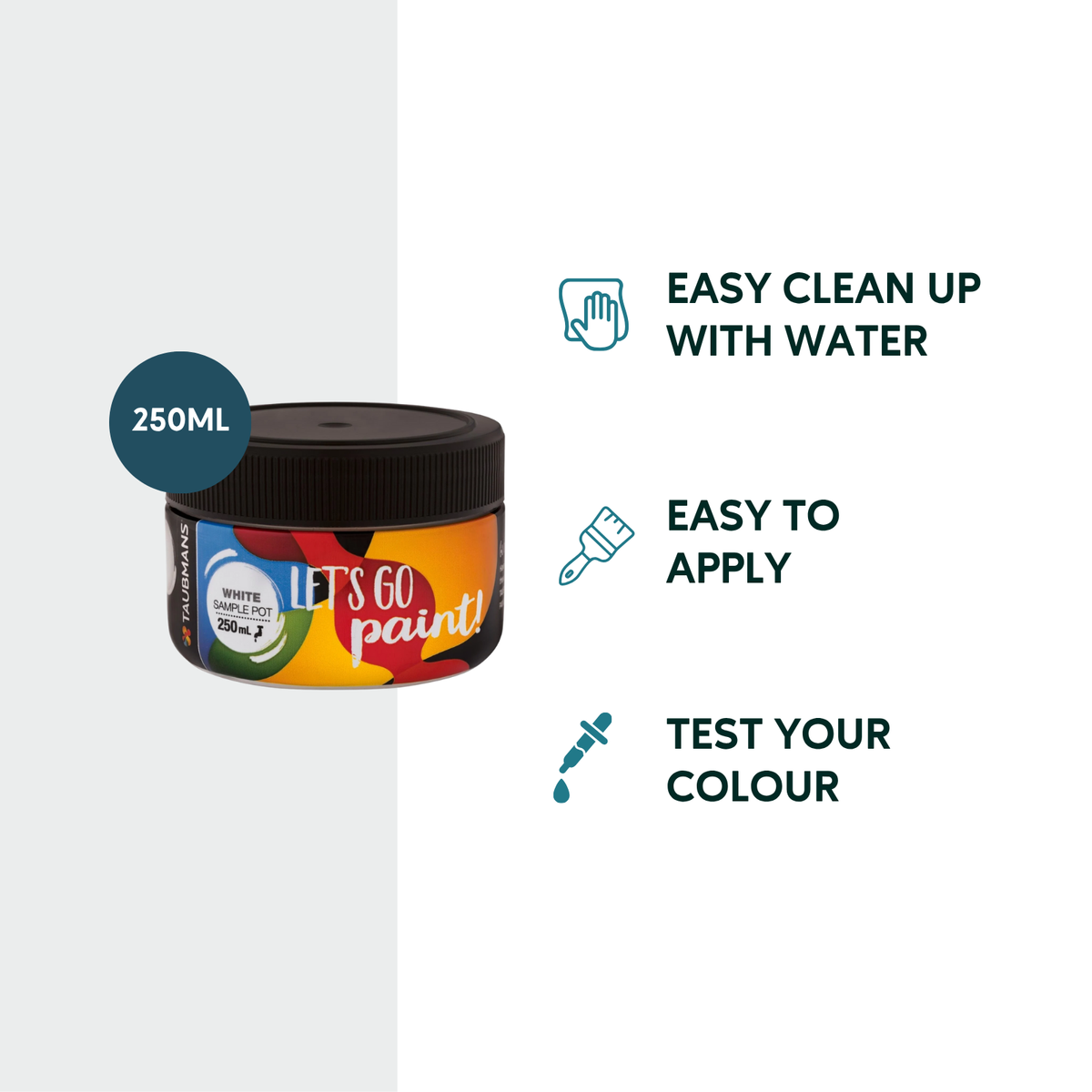 Taubmans White Sample Pot 250ml Water-Based Acrylic Easy Application - SuperSaverAU - view 2