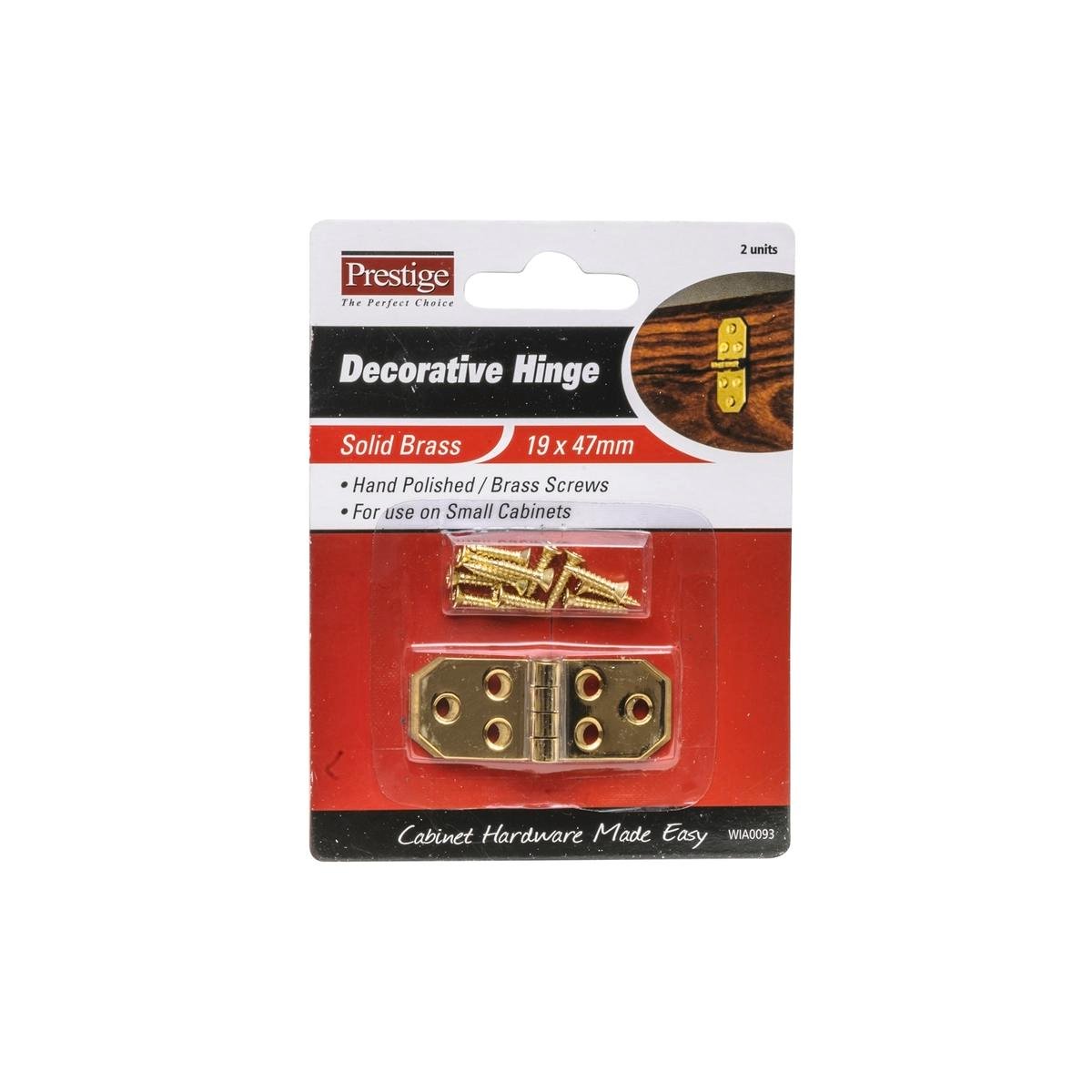 Prestige Decorative Hinges - 19 x 47mm - Polished Brass - Pack of 2 - SuperSaverAU - view 1