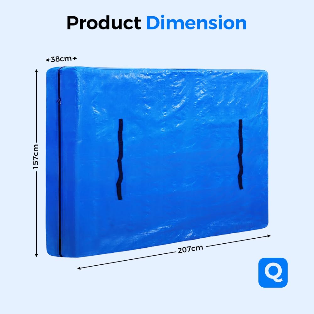 Mattress Bag for Moving and Storage - Queen - 120gsm PE Tarp, 8 Heavy Duty Handles, Zip on Three Sides, Water Resistant