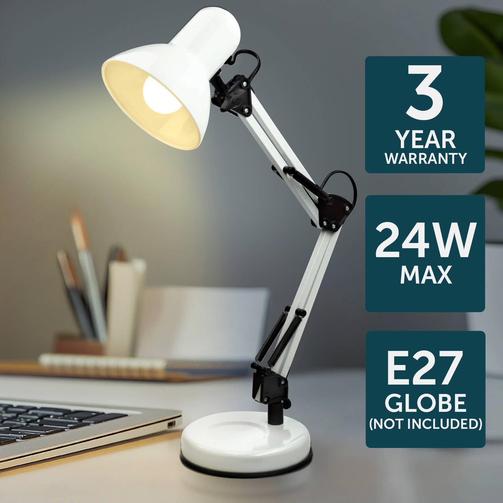Brilliant Flexi Lloyd XL White E27 Desk Lamp with Adjustable Head 20986/05