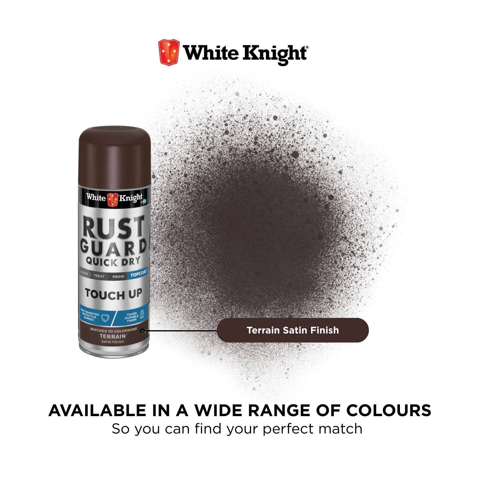 White Knight Rust Guard Touch Up Spray Paint Terrain Satin 300g - For COLORBOND & Metal