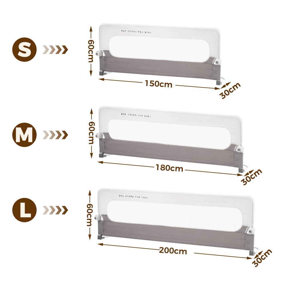 Folding Bed Rail for Toddlers - 200 x 60cm Extra Long - Anchor Straps, AS/NZS 8124 Certified