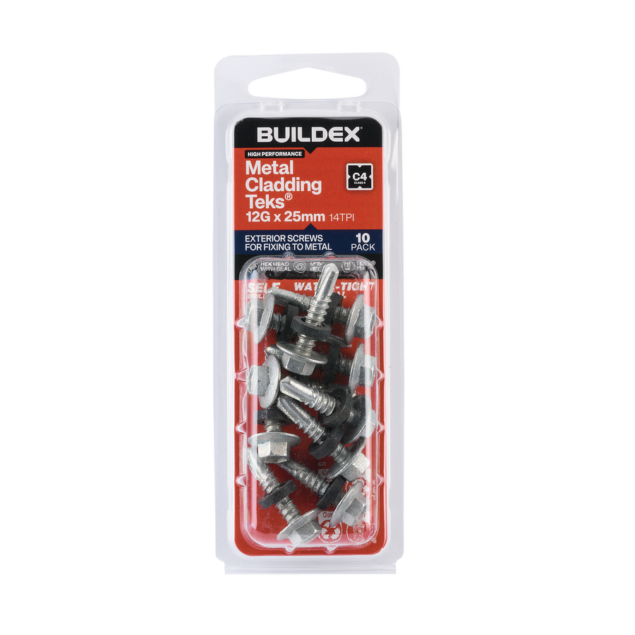 Buildex Cladding Fencing Teks Screws 12g x 25mm - 10 Pack - Self-Drilling - Corrosion Resistant - SuperSaverAU - view 1