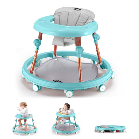 3-in-1 Baby Walker and Activity Table - Mint - 4 Height Positions, Folding Frame, 6-18 Months
