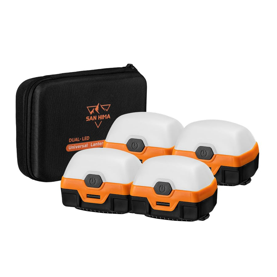 Rechargeable LED Camping Lights 4 Pack - Amber and White - IP66, 100 Hour Run Time, Magnetic Base, SOS Strobe, USB-C