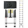 Telescopic Aluminium Ladder 3.8m - Silver - 150kg Capacity, Auto Lock Sections, Collapses for Storage, Carry Bag