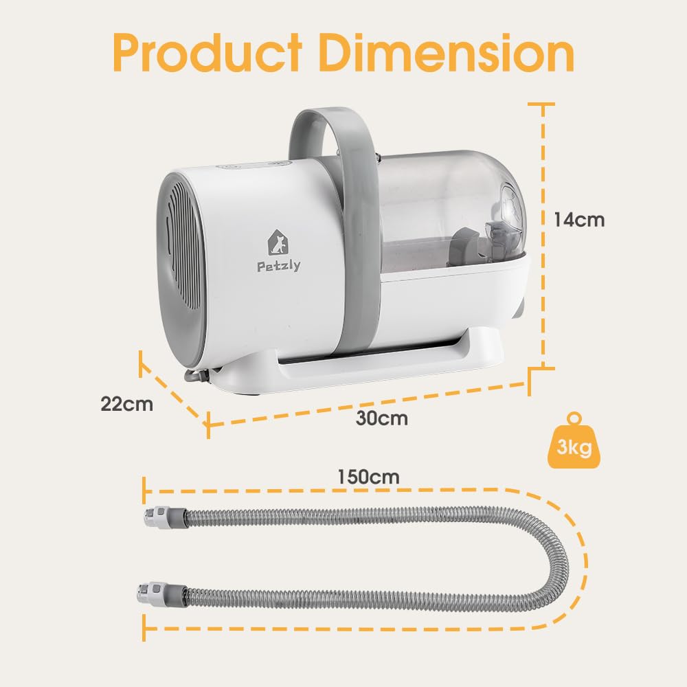 Dog Grooming Vacuum Kit 7 in 1 - White - 1.5L Dust Cup, 3 Suction Modes, 10kPa, Titanium Blades, Storage Tray