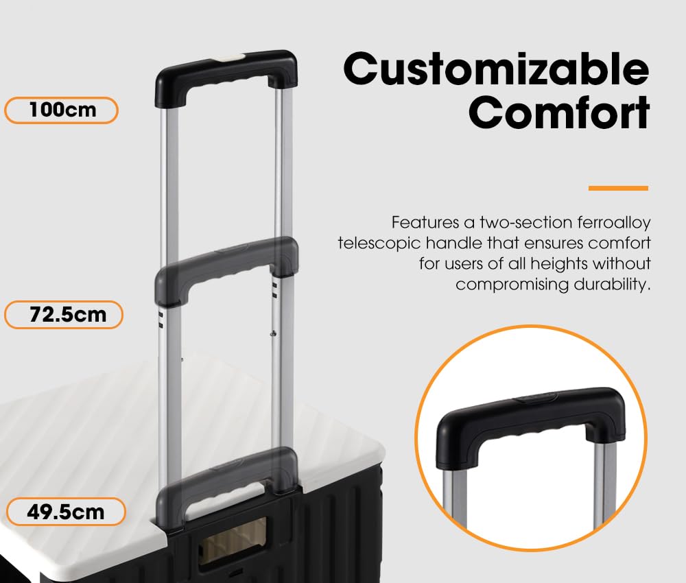 Foldable Camping and Shopping Trolley Cart - Black and White - 70kg Capacity, 360 Degree Locking Wheels, Canopy