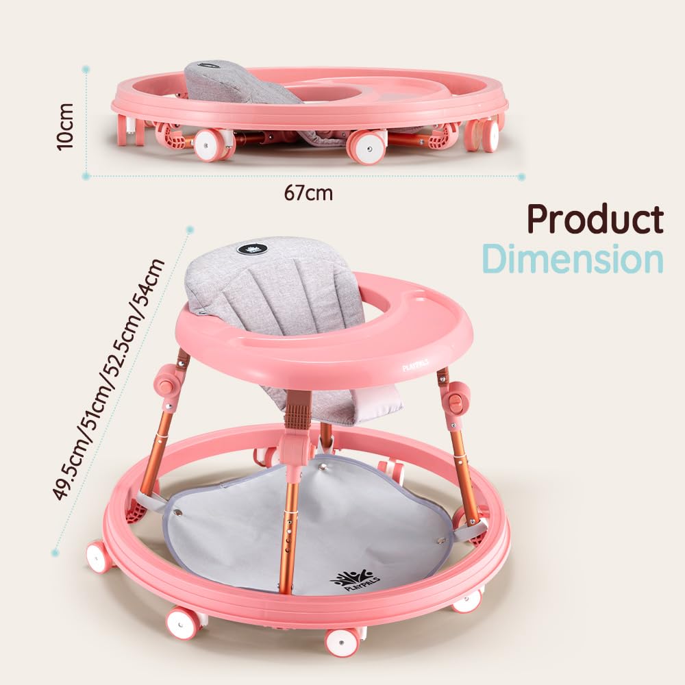 3-in-1 Baby Walker and Activity Table - Pink - 4 Height Positions, Folding Frame, 6-18 Months