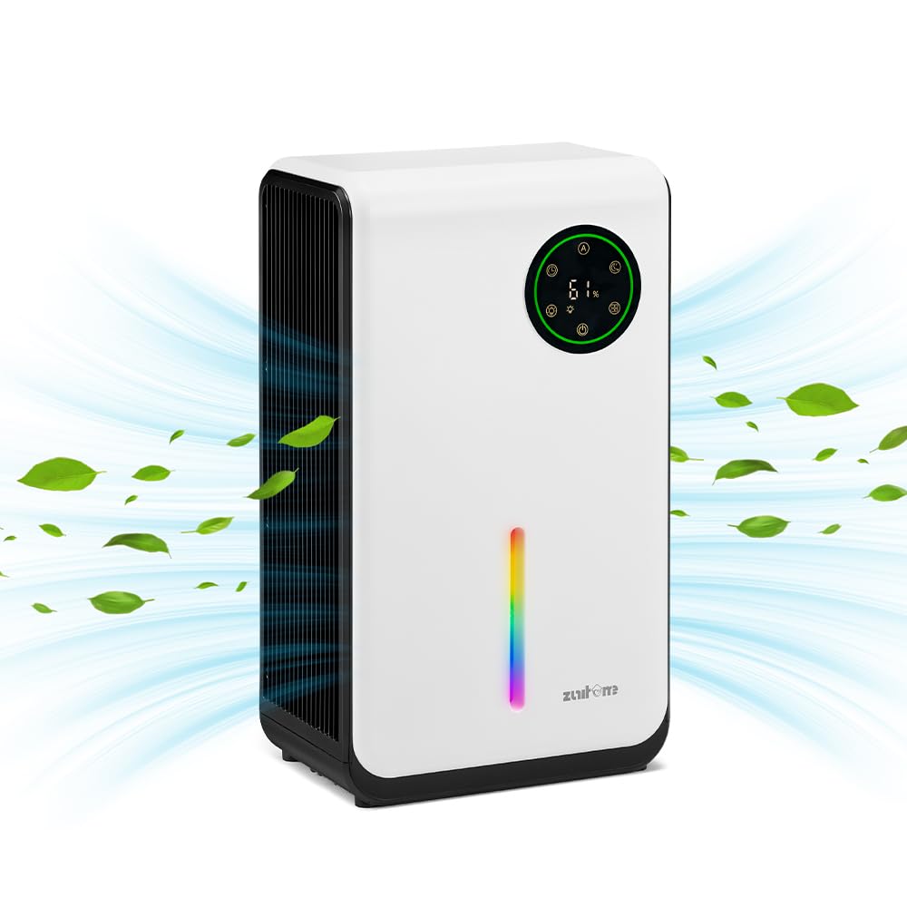 Portable Dehumidifier 2L Tank - White - Removes 500-1000ml a Day, Covers 50sqm, 24 Hour Timer, Auto Shut Off