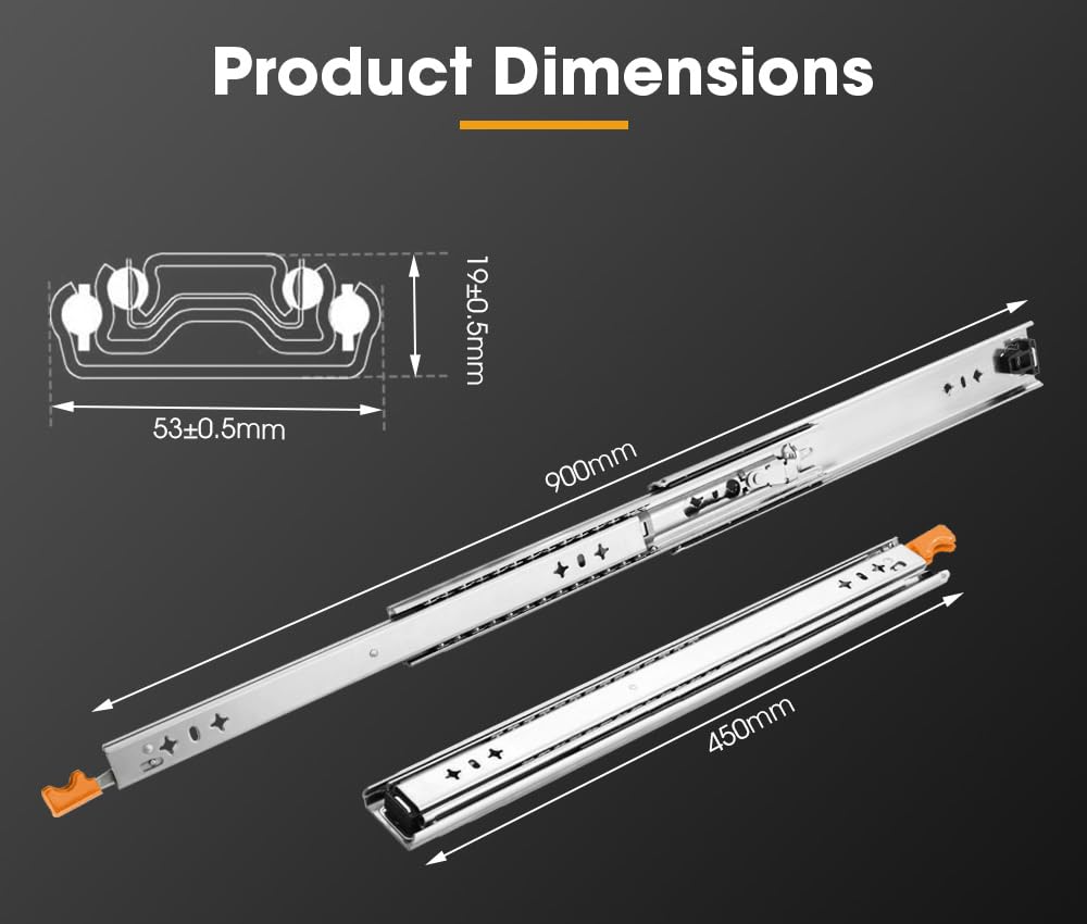 Heavy Duty Locking Drawer Slide - 450-900mm - 125kg Load, Full Extension, Zinc Coated Steel, Lock In and Lock Out
