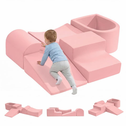 Soft Play Climb Set 5 Piece - Pink - Crawl and Climb Foam Blocks, Removable Washable Covers