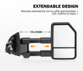 Towing Mirrors for Ford Ranger 2012-2022 - Pair - Extends 80mm, Plug and Play Wiring, Flat and Convex Glass, Aluminium