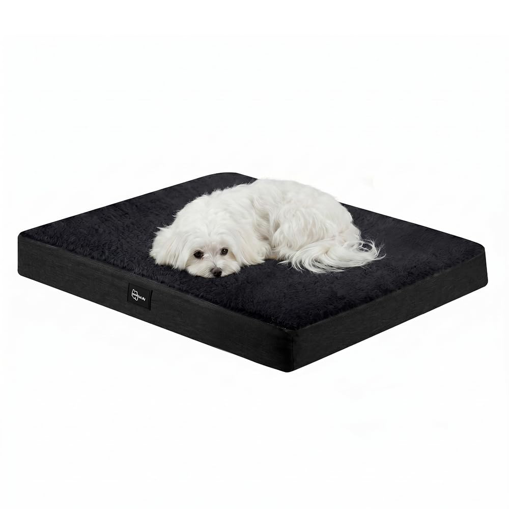Orthopedic Dog Bed with Waterproof Lining - Black, Medium 71 x 58 x 8cm - Memory Foam, Coral Fleece, Washable Cover
