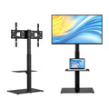 Swivel TV Floor Stand with Laptop Shelf - Black - Fits 32 to 65 Inch up to 40kg, 12 Height Settings, 8mm Glass Base