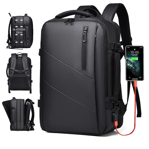 Travel Laptop Backpack 16" with USB Charging Port - Black