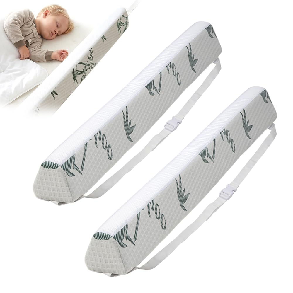 Toddler Bed Bumpers 2-Pack with Adjustable Straps - Memory Foam, Zip-Off Washable Cover