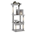 Cat Tree Tower 142cm - Light Grey - 3 Levels, Hammock, Condo, 4 Sisal Scratching Posts, Dangling Ball