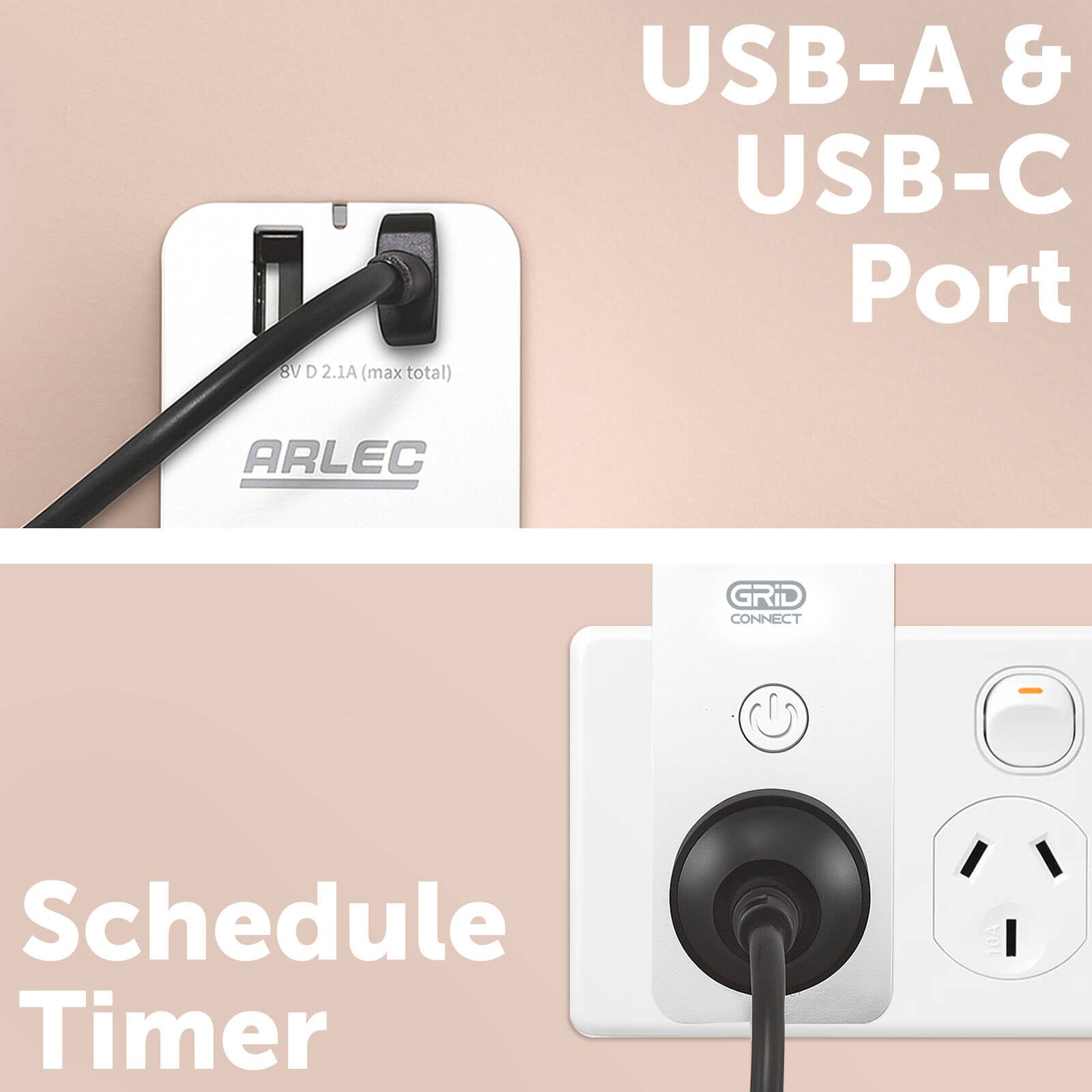 Arlec Grid Connect White Smart Plug In Socket with USB