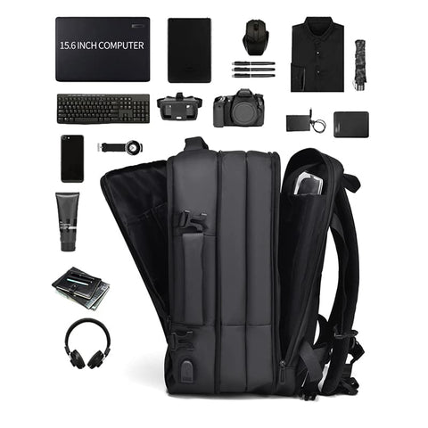 Travel Laptop Backpack 16" with USB Charging Port - Black