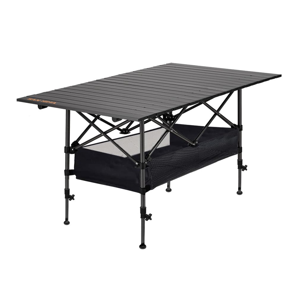 Foldable Camping Table - 120 x 65cm - Height Adjusts 56.8 to 82cm, Aluminium Top, Holds 50kg, Storage Bag Included