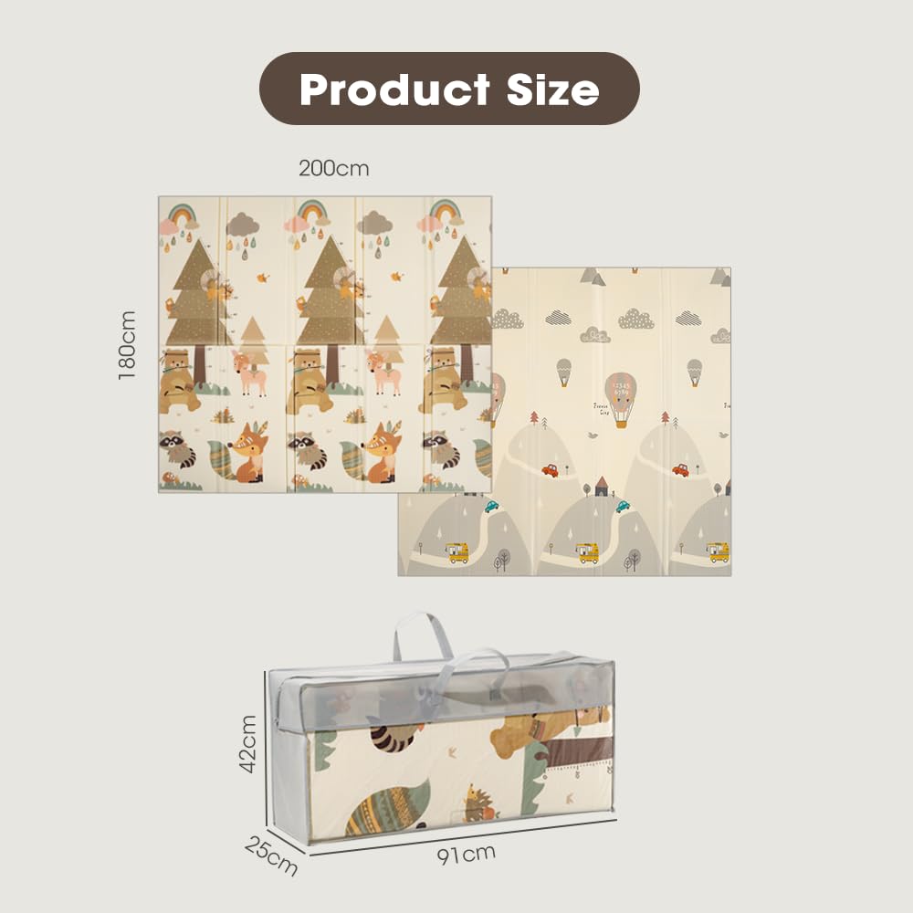 Foldable Baby Play Mat 200 x 180cm - Forest - Upgraded 2cm XPE Foam, Waterproof, Reversible