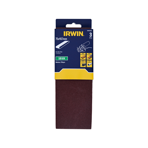 Irwin Sanding Belts 3 Pack - 75 x 457mm - 120 Grit - Woodworking & Metalworking - SuperSaverAU - view 1