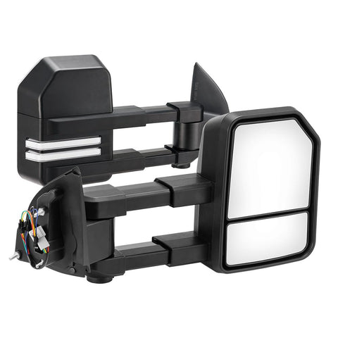 Towing Mirrors for Ford Ranger 2012-2022 - Pair - Extends 80mm, Plug and Play Wiring, Flat and Convex Glass, Aluminium