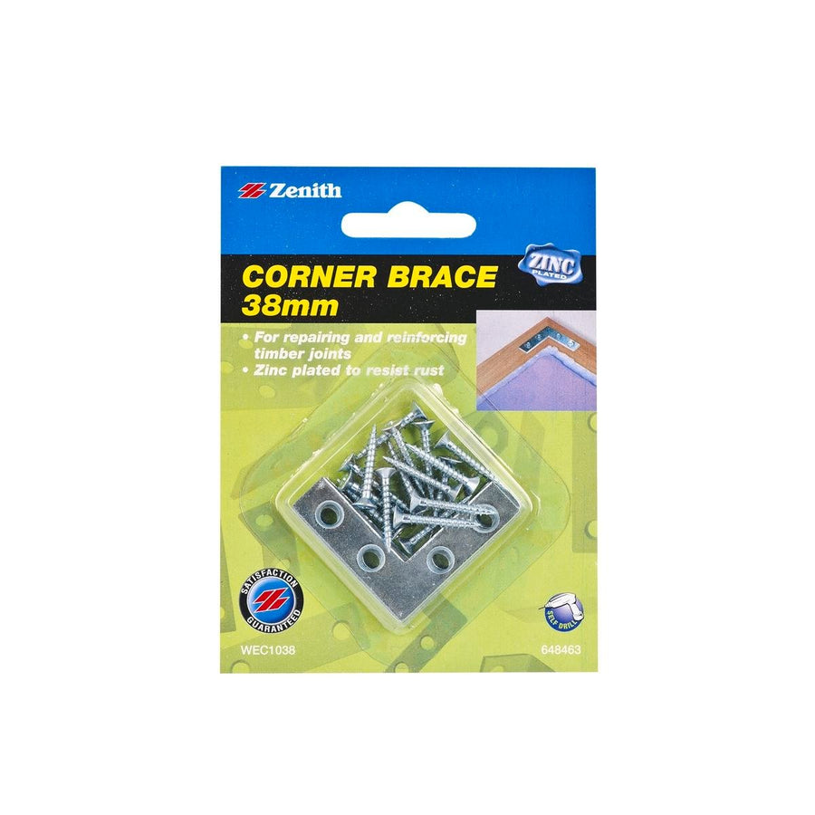 Zenith 38mm Zinc Plated Corner Brace Bracket 4 Pack Steel Reinforcement - SuperSaverAU - view 1