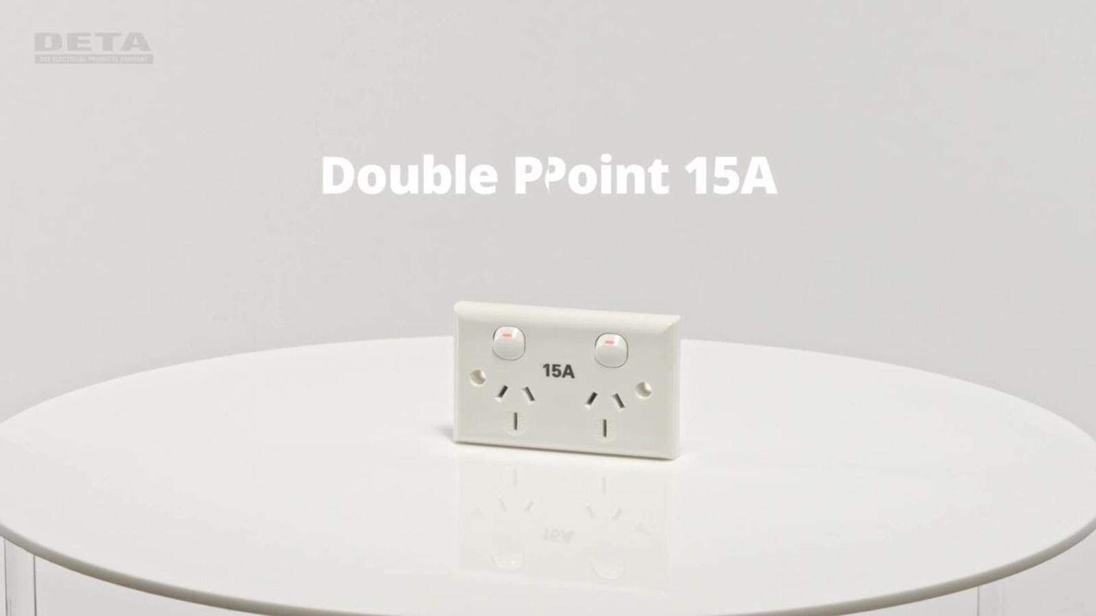 DETA 15A Solid Plate Double Power Point, White Polycarbonate, Indoor (3216B)
