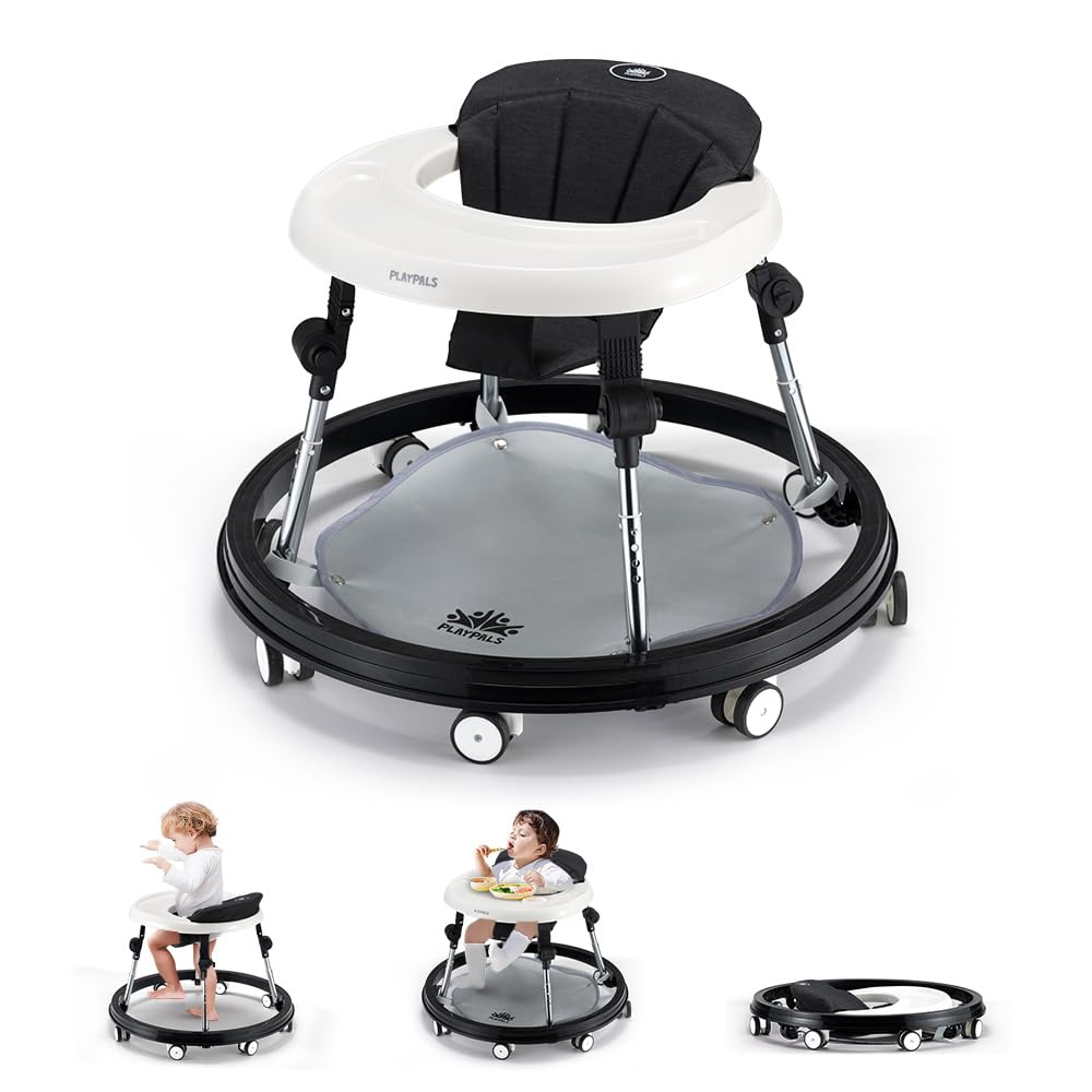 3-in-1 Baby Walker and Activity Table - Black - 4 Height Positions, Folding Frame, 6-18 Months