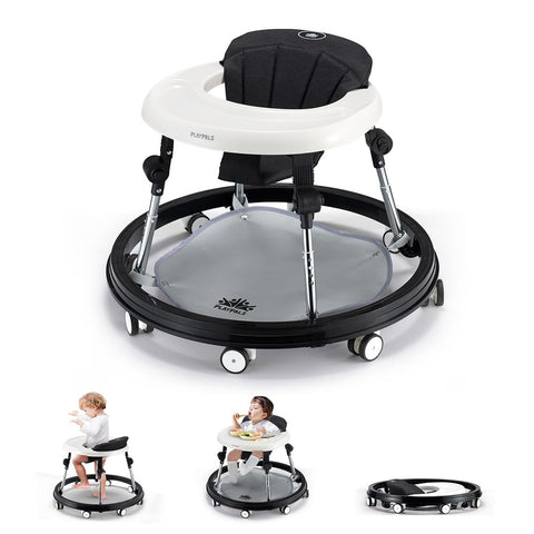 3-in-1 Baby Walker and Activity Table - Black - 4 Height Positions, Folding Frame, 6-18 Months
