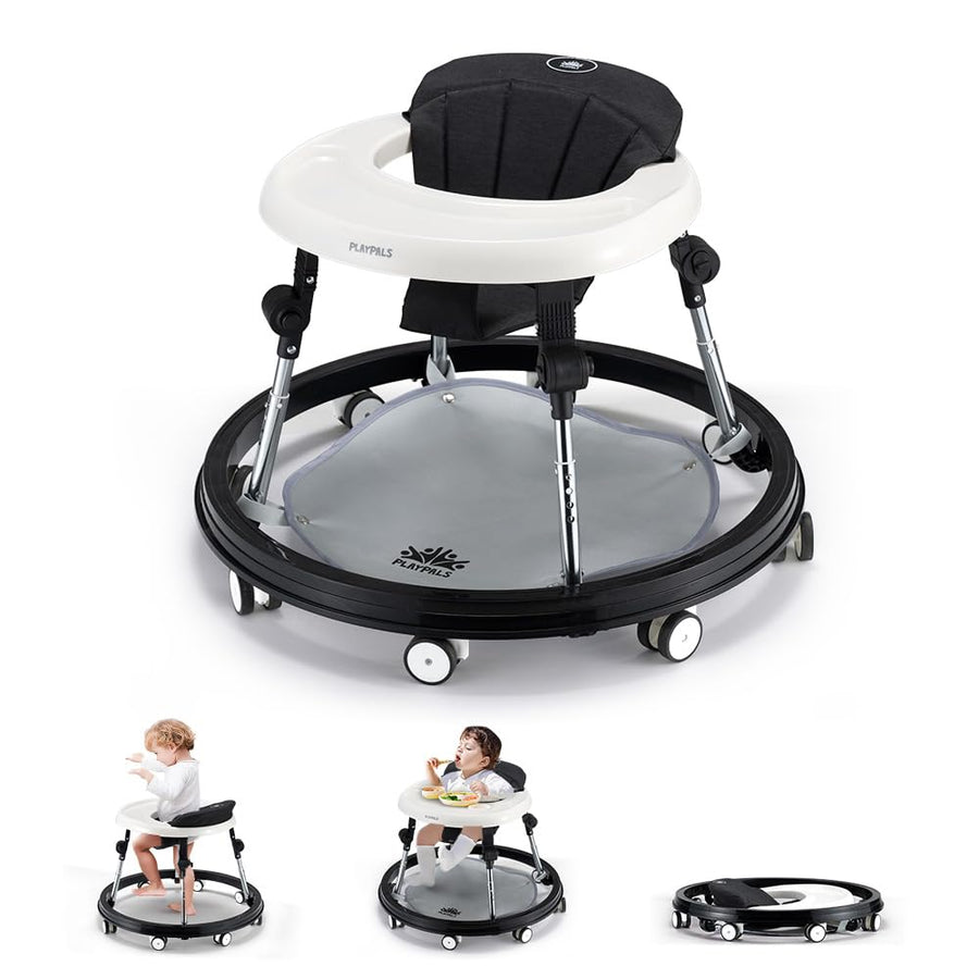 3-in-1 Baby Walker and Activity Table - Black - 4 Height Positions, Folding Frame, 6-18 Months