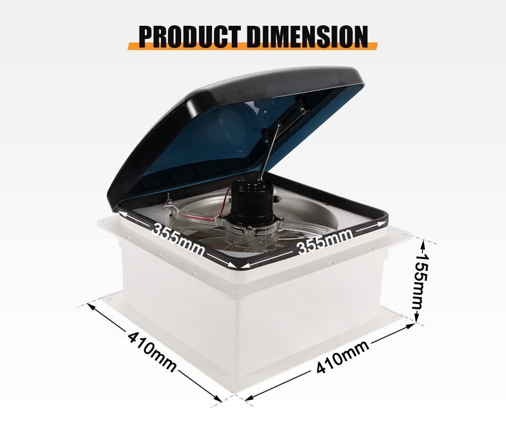 12V Caravan Roof Vent Fan - 355 x 355mm - Reversible Airflow, 3 Speeds, 10 Blades, Under 44dB, Fits 14 Inch Openings