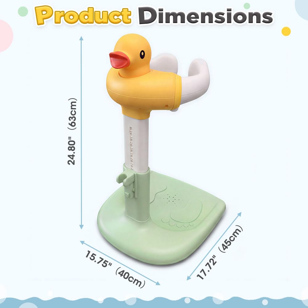 Baby Bath Shower Stand - Green - 9 Height Levels, Anti-Slip Base, Anti-Pinch Silicone