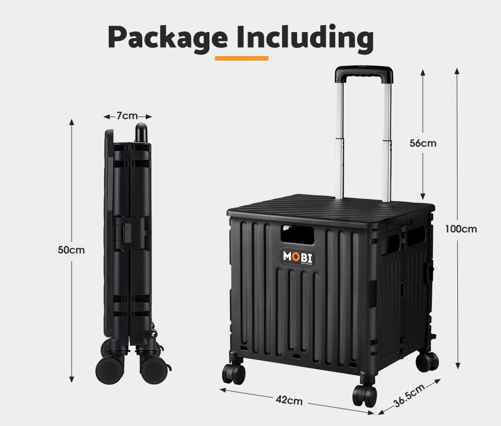 Foldable Camping and Shopping Trolley Cart - Black - 70kg Capacity, 360 Degree Locking Wheels, Telescopic Handle, Canopy