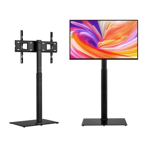 Swivel TV Floor Stand Height Adjustable - Black - Fits 32 to 65 Inch up to 40kg, 12 Height Settings, 8mm Glass Base