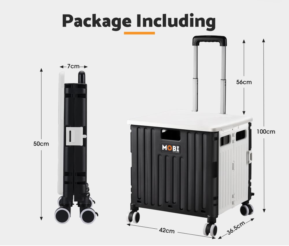 Foldable Camping and Shopping Trolley Cart - Black and White - 70kg Capacity, 360 Degree Locking Wheels, Canopy