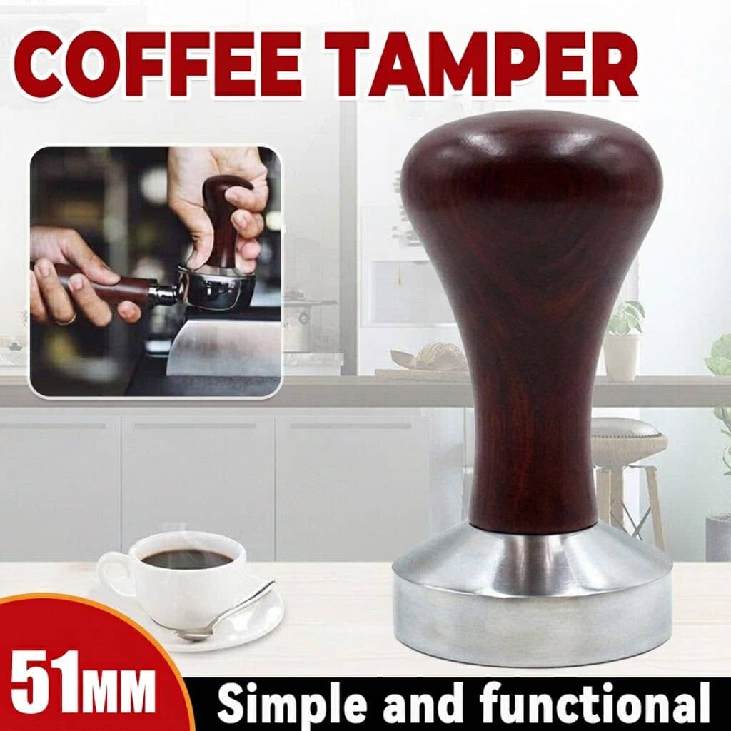 51mm Coffee Tamper with Aluminium Alloy Base and Wooden Handle for Espresso Machines